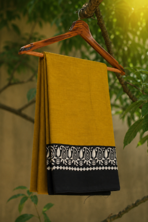Mustard Heritage Cotton Saree