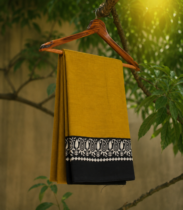 Mustard Heritage Cotton Saree