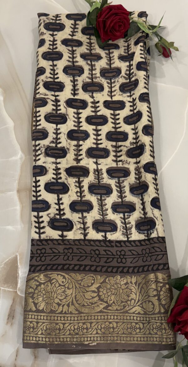 Royal Ivory Ajrak Dola Silk Saree